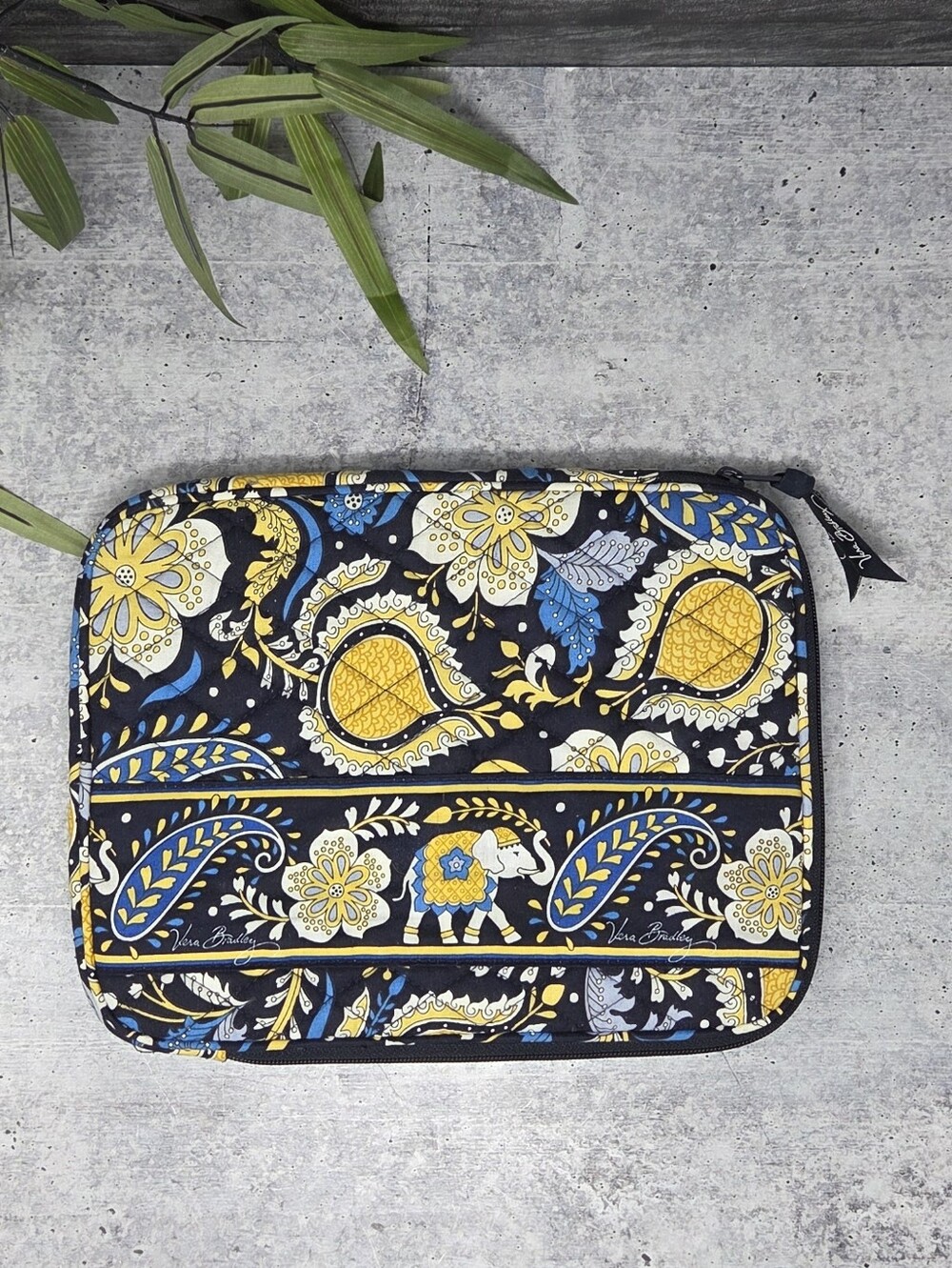 Vera Bradley Ellie Blue Yellow Paisley Elephant E-Reader Tablet Sleeve